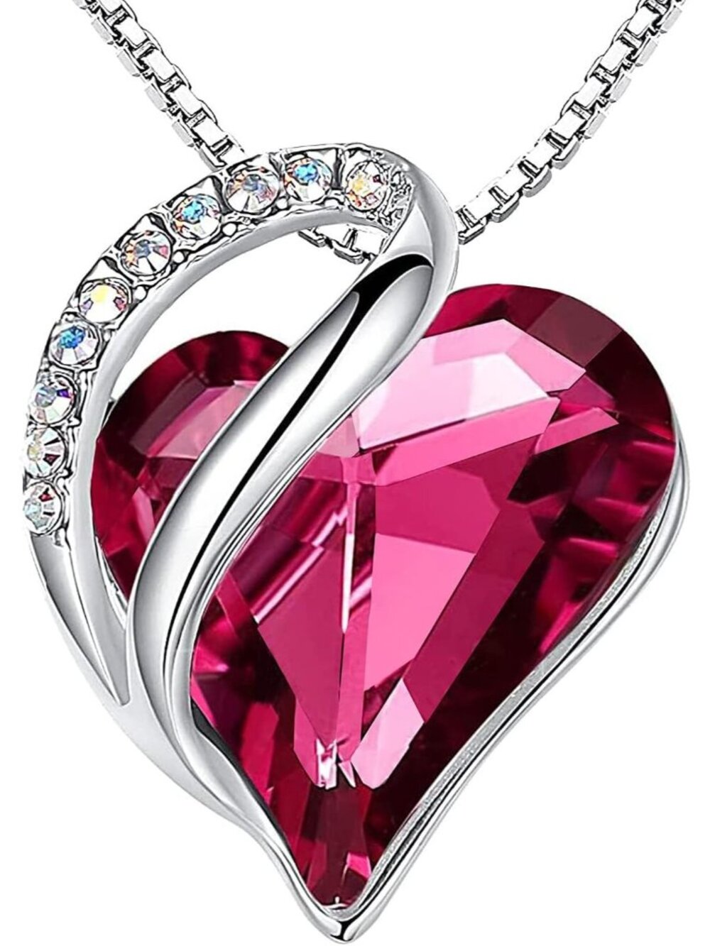 Women's Rose Pink Infinity Love Birthstone Heart Crystal Pendant Necklace
